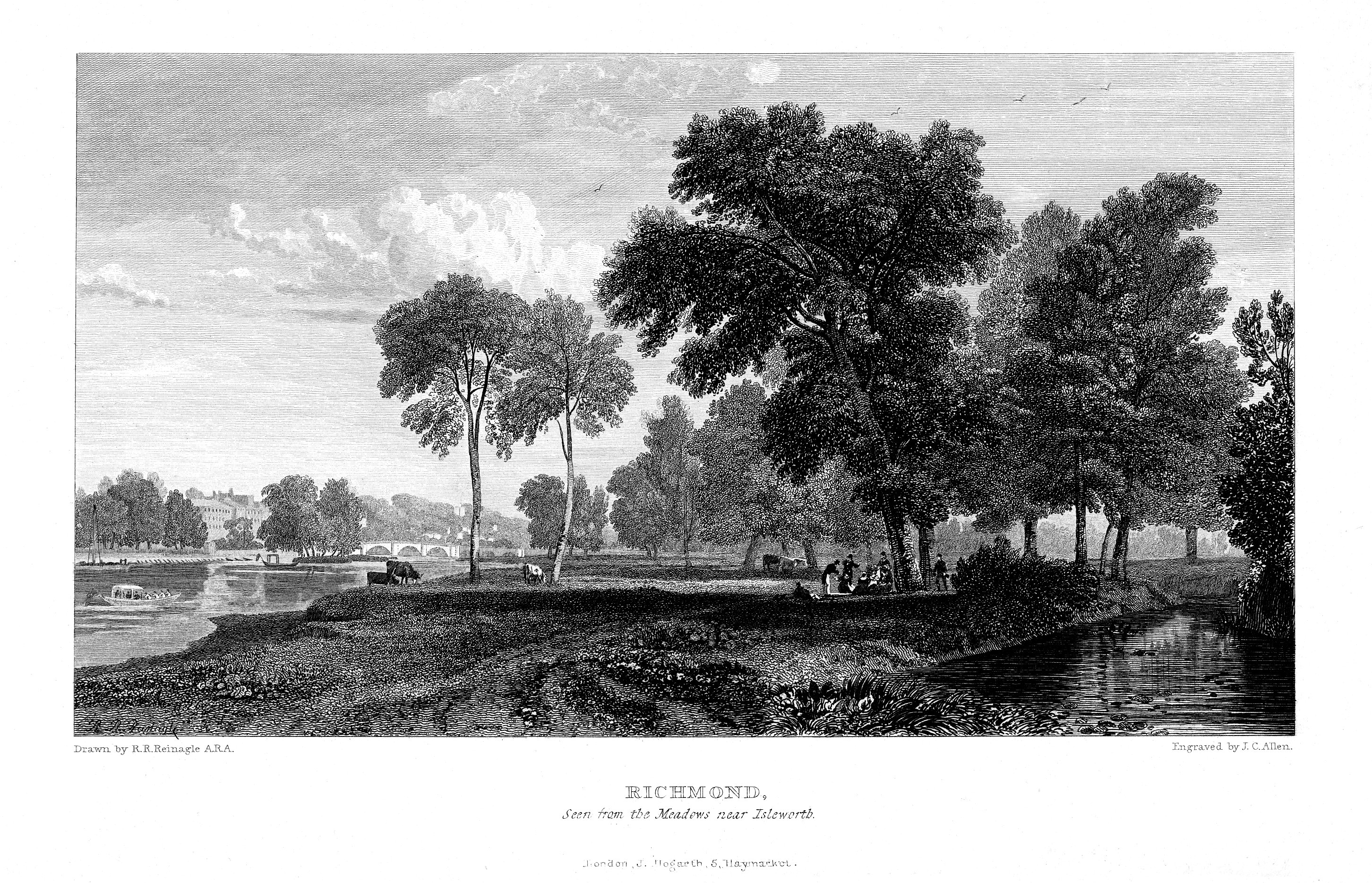 Richmond Bridge from downstream,Isleworth,Twickenham St Margarets,prints,river view